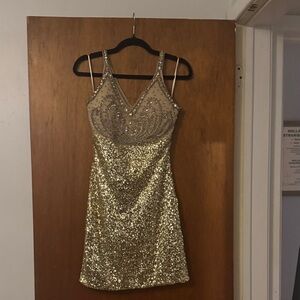 Elegant Gold Sequin Mini Dress